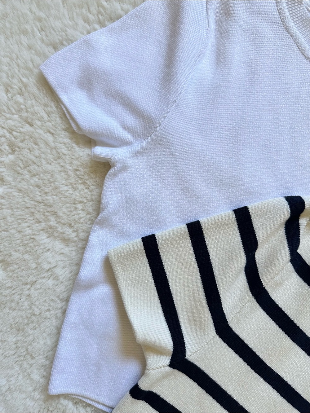 Zara Women’s 2PACK Short Sleeve Knit Top White & Cream Stripe - Small - Picture 3 of 10